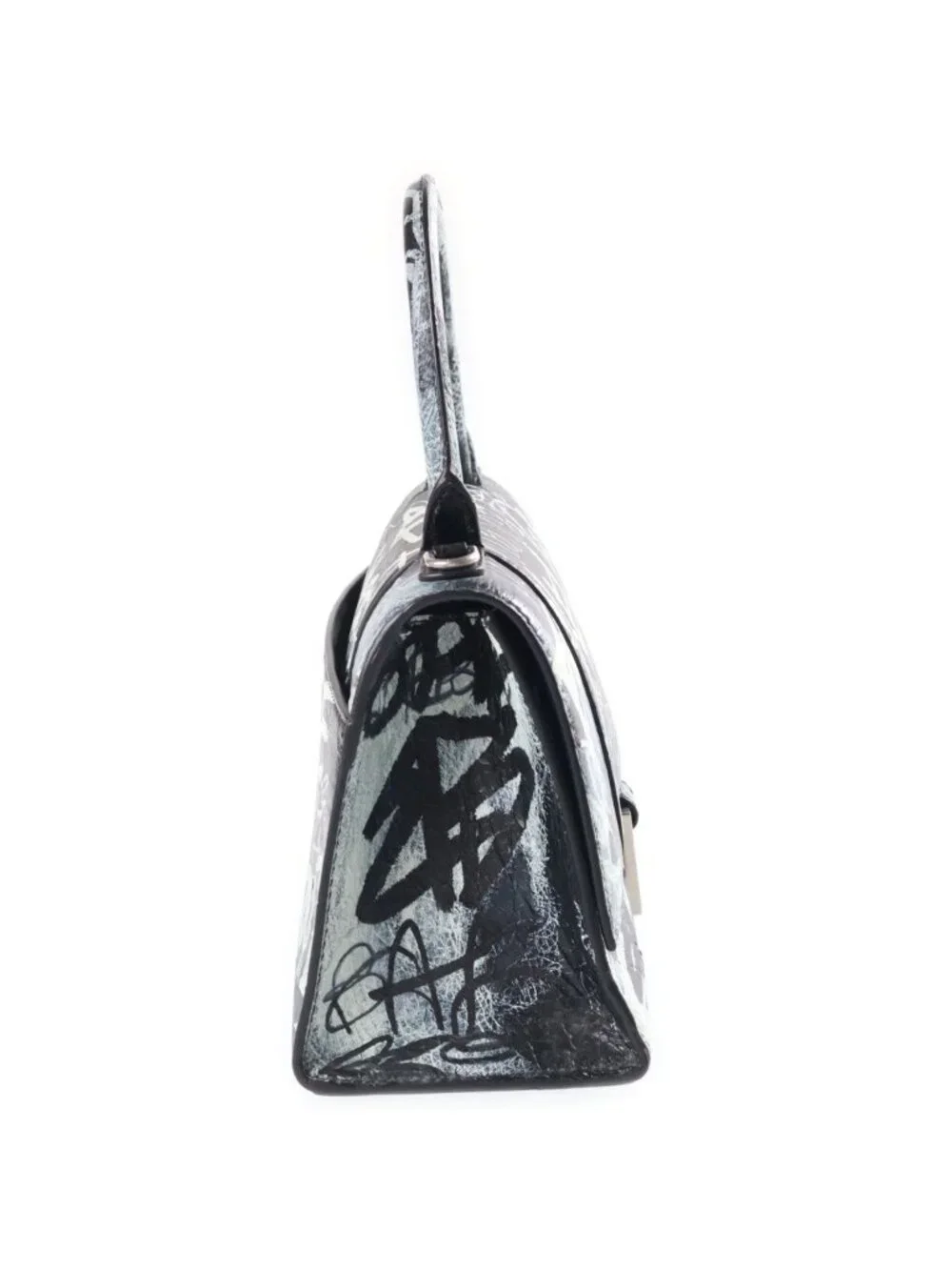 Balenciaga Hourglass Graffiti Small 2-Way Shoulder Bag Black Leather
